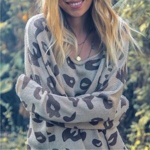 Wooden Ships Leopard Cheetah Print Sweater Mohair Wool Gray